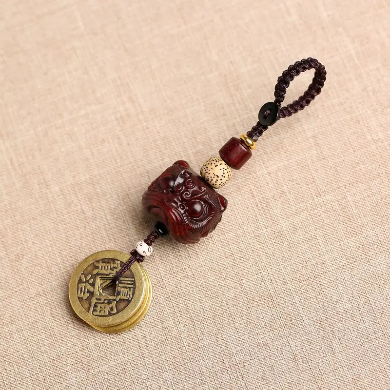 UMQ Original Pterocarpus Santalinus Brass Qing Dynasty Five Emperors' Coins Xingshi Car Key Ring Blackwood Protective Talisman