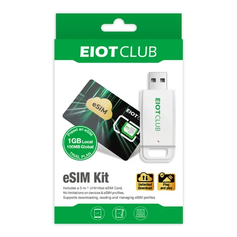 EIOTCLUB ESIM Card and ESIM Card Reader with 1GB Data, Unlimited ESIM Profile Downloads, 9 Slots, Compatible with Android & iOS