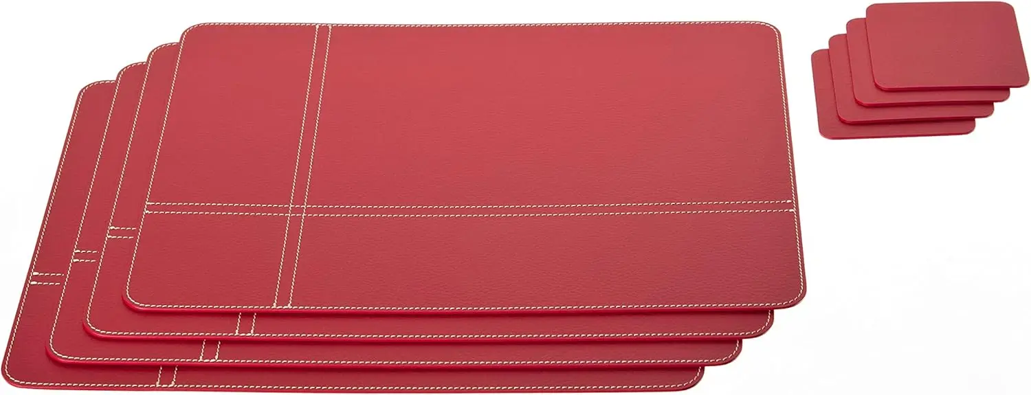 

Set Of Placemats And Coasters, 4 Table Mats And 4 Coasters, Place Mats 15.75 X 11.81 Inches, Recycled Leather, Dining Table Set