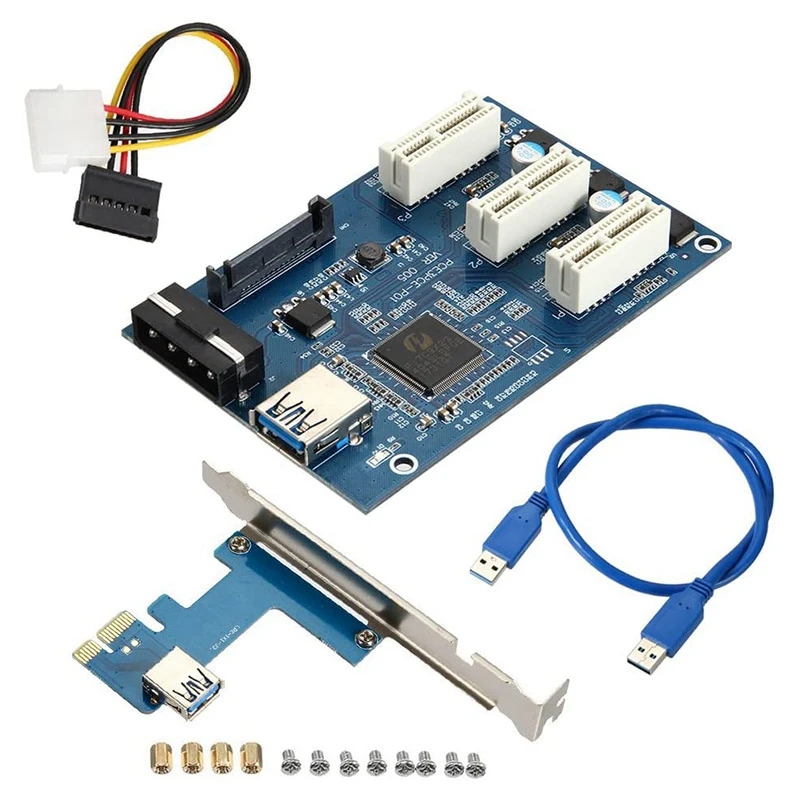 PCI-E Express 1X a 3 puertos 1X Switch multiplicador HUB Riser Card + Cable USB