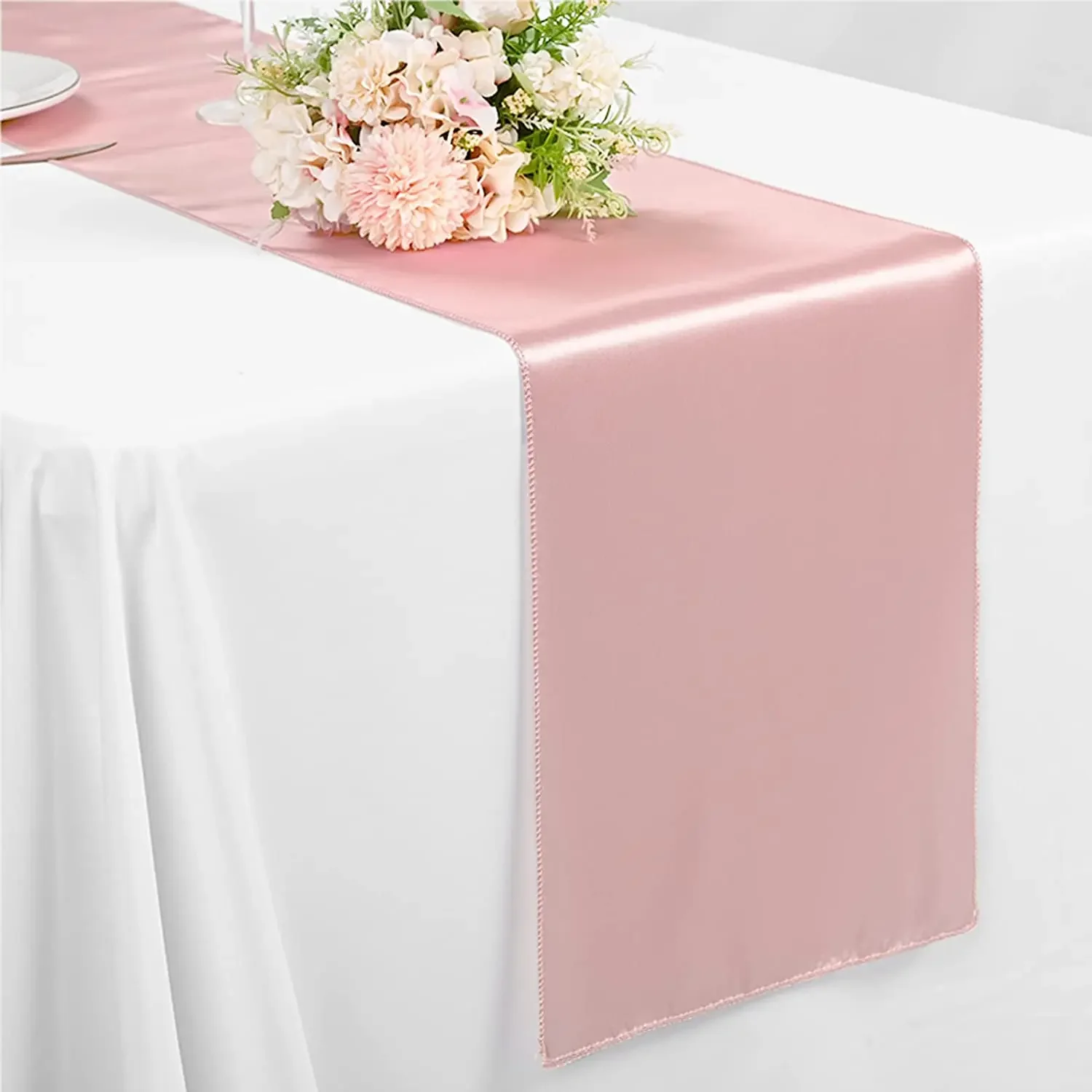 10PCS Satin Table Runners 30*275cm Rose Gold Wedding Satin Silk Table Runner for Banquets Party Dining Table Decoration