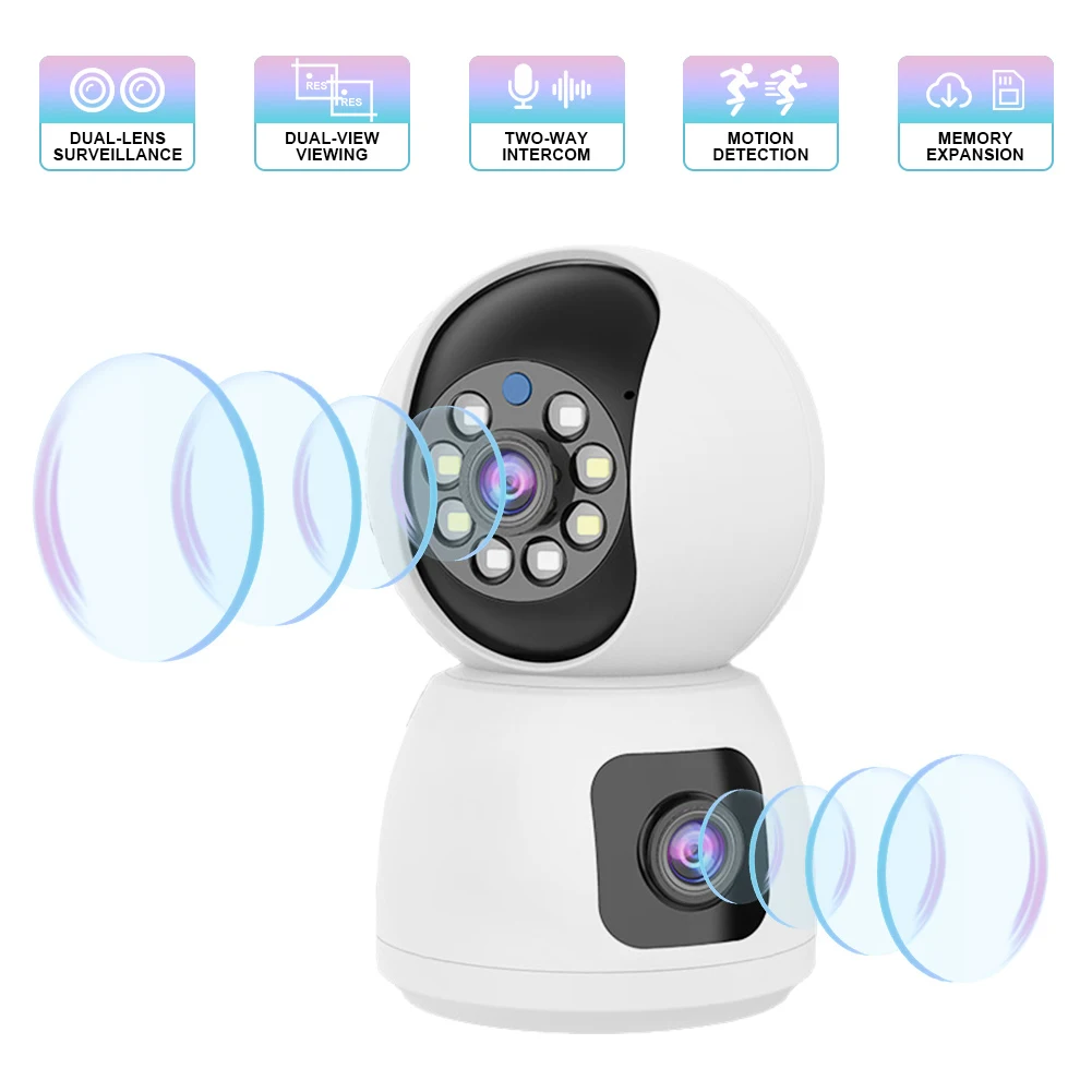 Security Camera Dual Lens WiFi Camera Color Night Vision Baby Monitor Camera 2-Way Talk for Home Security Dog/Cat/Pet/Nanny/Baby