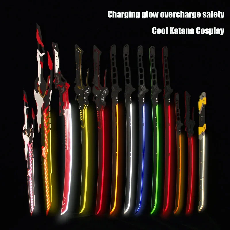 

108cm/42.52in Cyberpunk Glowing Katana Cosplay Lightsaber Belt Style Acrylic Boy Toy Sword Model Props Figures Ornament Gifts