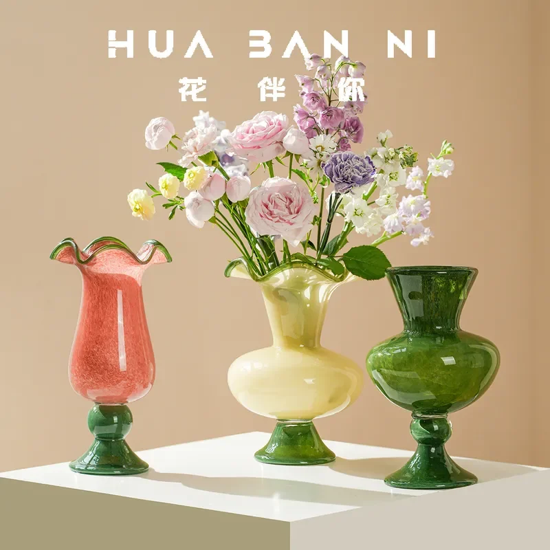 for Medieval Handmade Glazed Vase Home Furnishing Living Room Decoration Ornament Tall Flower Shape Glass Flower Ware
