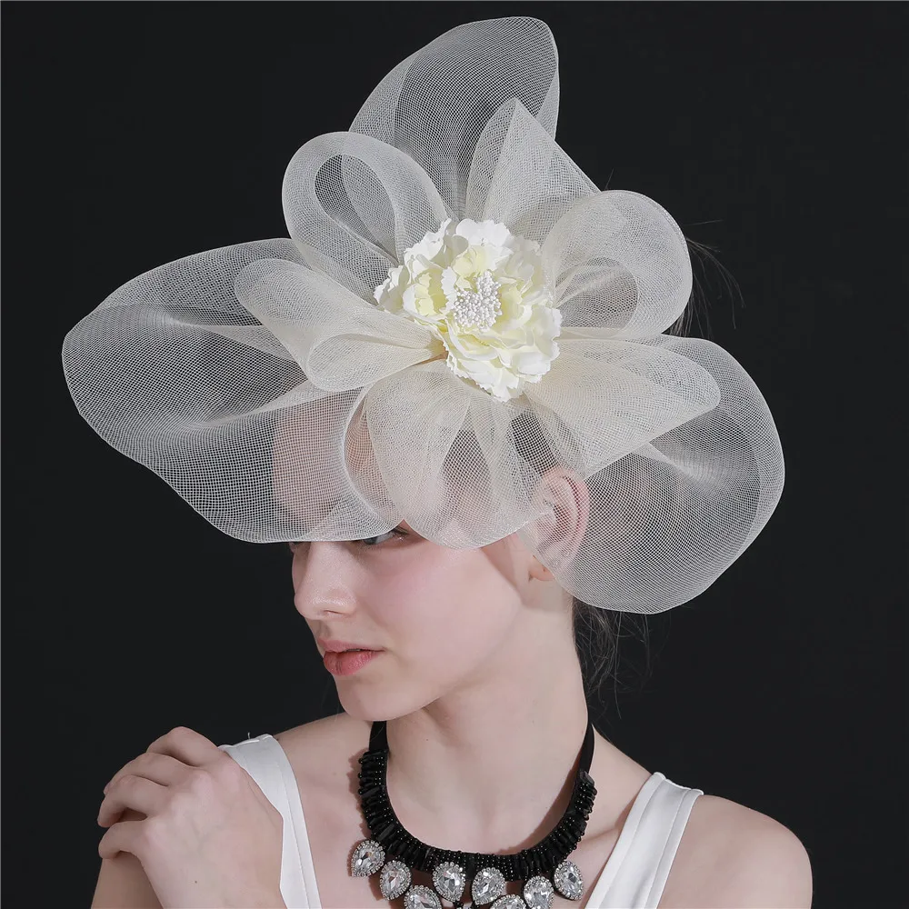 Bridal Organza Fascinator Hat for Women Wedding Party Mesh Yarn Flower Headwear Kentucky Derby Headpiece for Women Girls