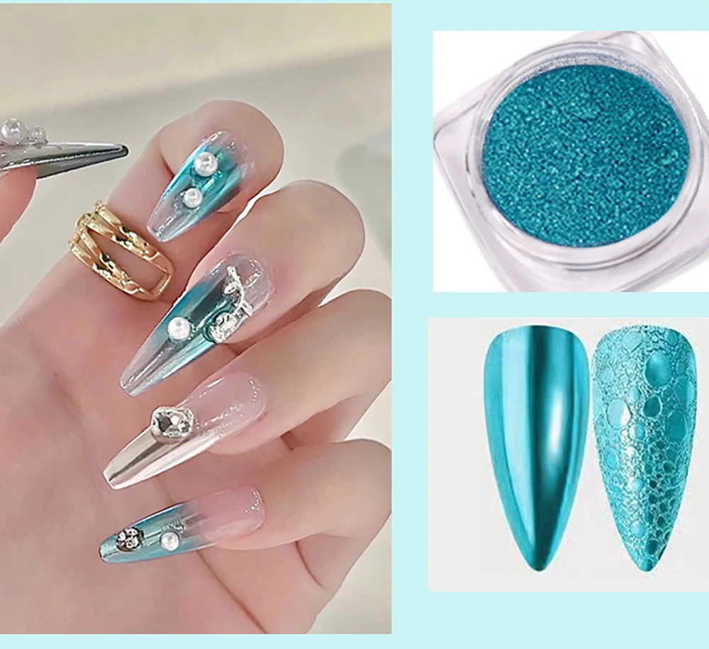 1 Zestaw Brokatu do Paznokci Efekt Księżyca Magiczny Puder Dekoracyjny do Manicure Chromowany Puder Lustrzany Efekt Muszli Końcówki Paznokci Akcesoria do Zdobienia Paznokci Pigment