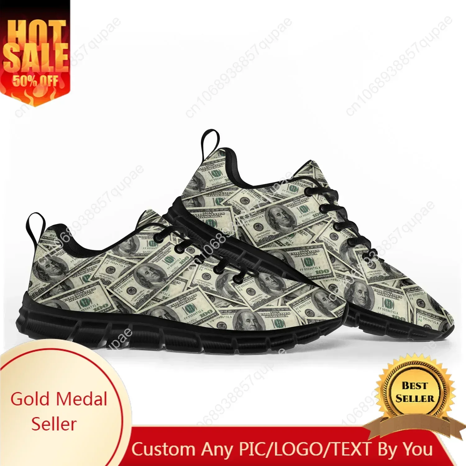 

Dollar Printed Popular Sports Shoes Mens Womens Teenager Sneakers Casual High Couple Shoes Black