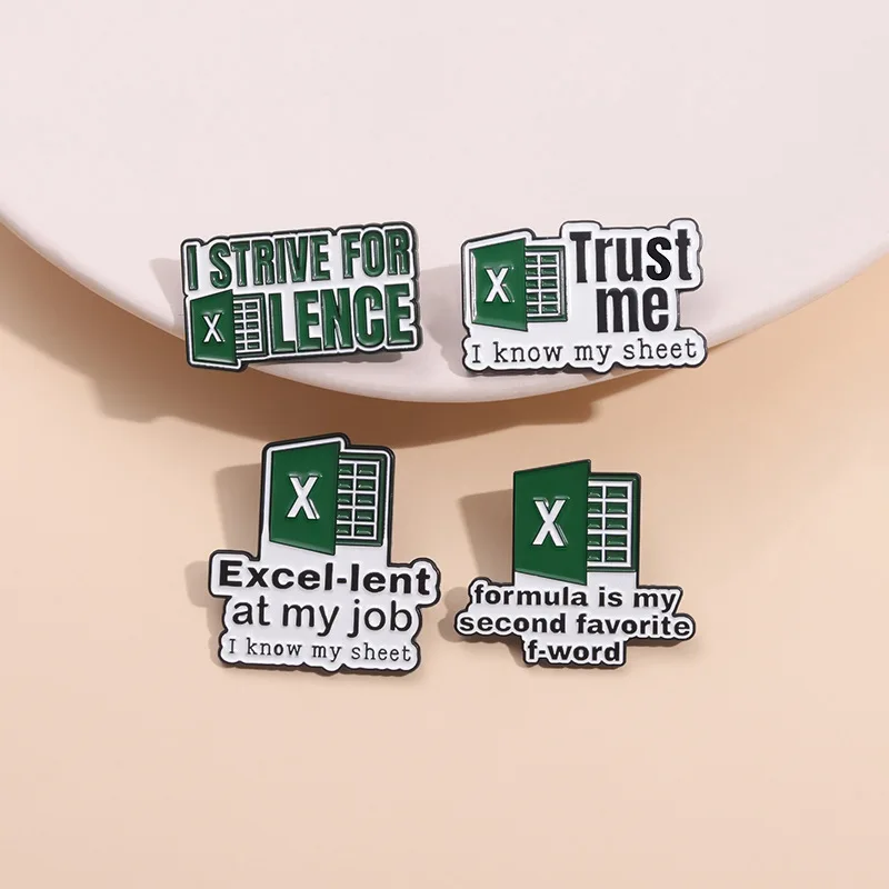 Software de oficina creativo EXCEL Table Series insignia de Metal divertido letra verde regalo accesorio Pin