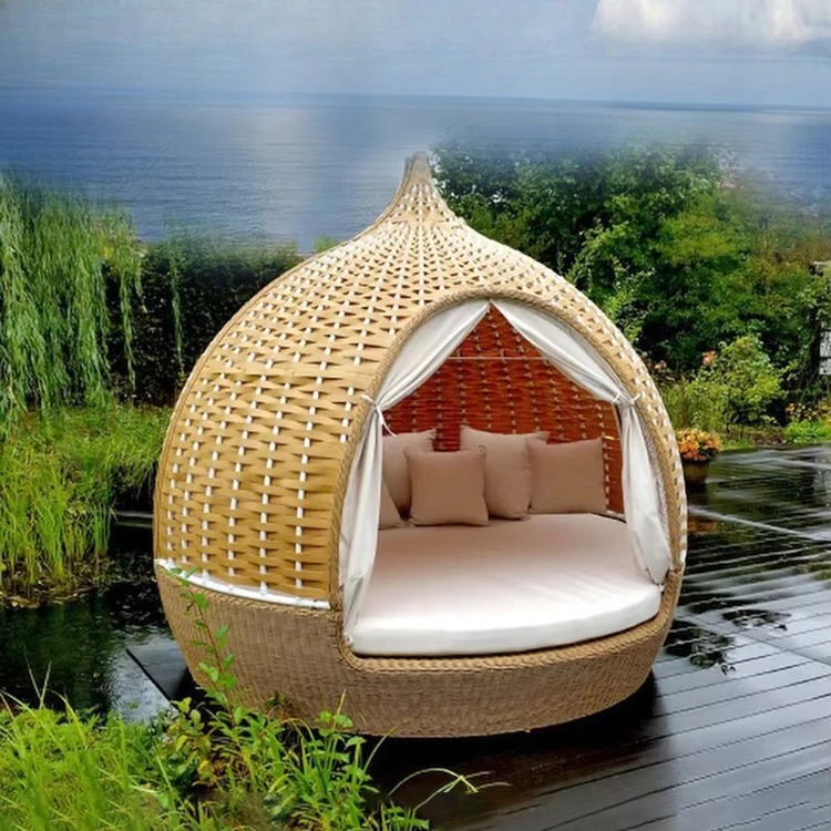 

Bird's Nest Outdoor Beach Furniture Garden Patio Wicker Leisure Sun Bed Hotel Swimming Pool Beach Round Reclining Daybed