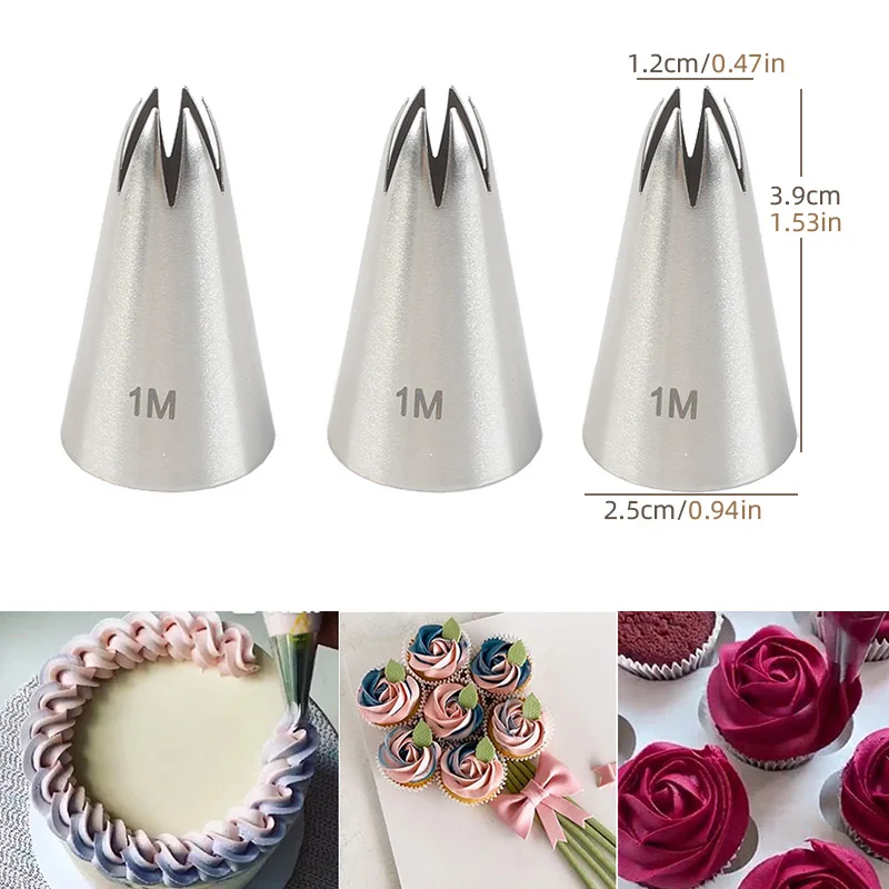 3pcs same medium Icing Piping Nozzles For Decorating Cake Baking Cookie Cupcake Stainless Steel Pastry Tips Rose Puff