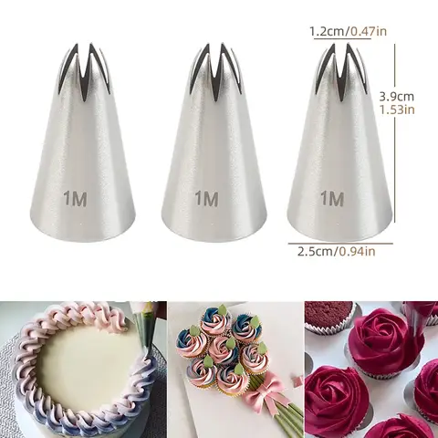 3pcs same medium Icing Piping Nozzles For Decorating Cake Baking Cookie Cupcake Stainless Steel Pastry Tips Rose Puff