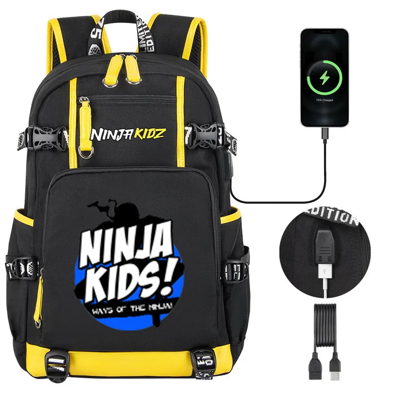 NinjaKidz Cartoon Print Children Backpack High quality Boy Girl School bag Bookbag Teenage Kids USB Laptop Shoulder Bag