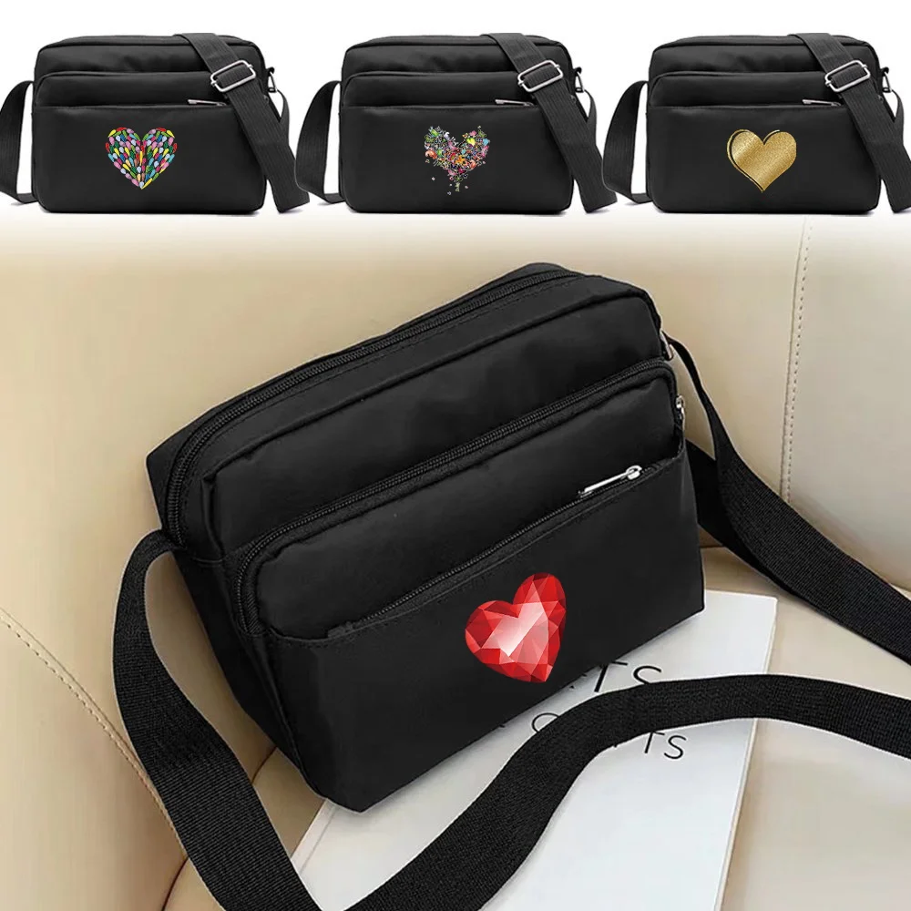 

Crossbody Bag Love Series Casual Shoulder Bag Multipocket Storage Outings Portable Large Capacity Adjustable Strap Shopping Bag