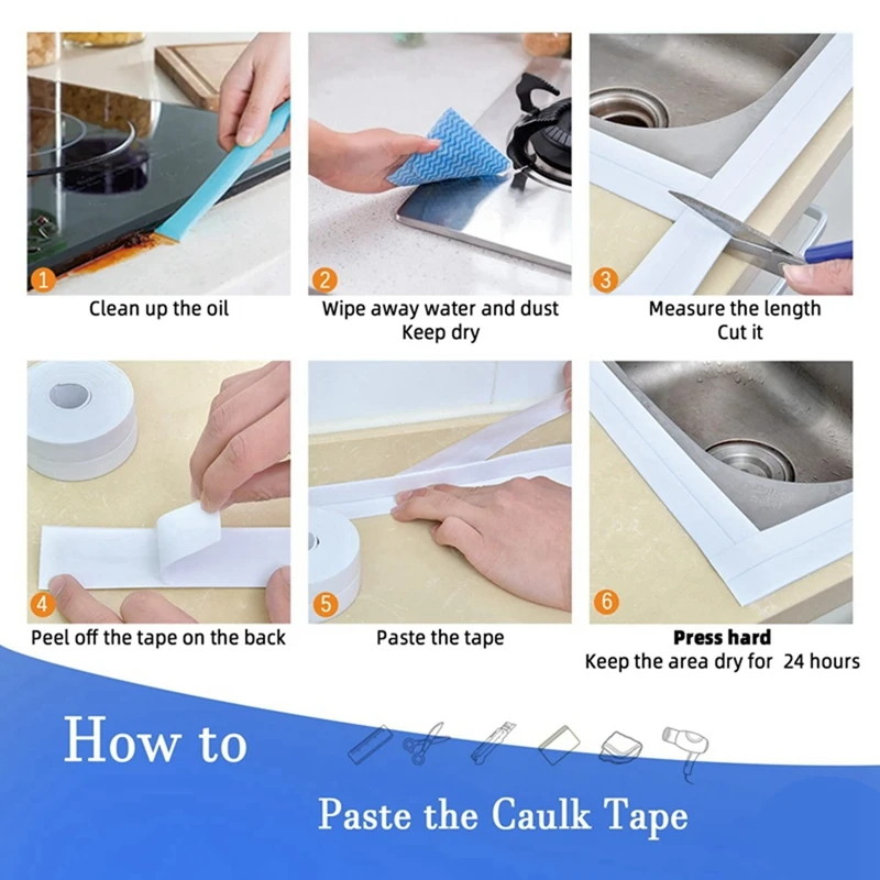 White Caulk Tape Waterproof Self Adhesive, Toilet Caulk Sealant Tape, Bathtub Caulk Sealing Strip Tape Easy Install