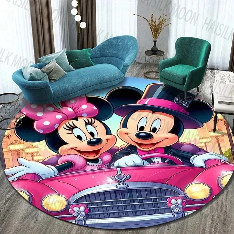 MINISO DISNEY Mickey Mouse Minnie Round Carpet Cute Rug Kids Play Cartoon Movie Living Room Bedroom Checkroom Study Floor Mats