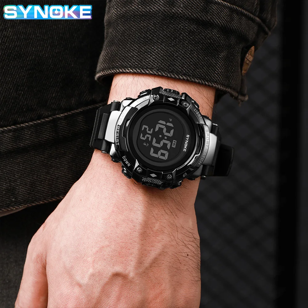 Digital LED Watch For Men Multifunction Alarm Electronic Clock 50M Waterproof Watch,SYNOKE 9829