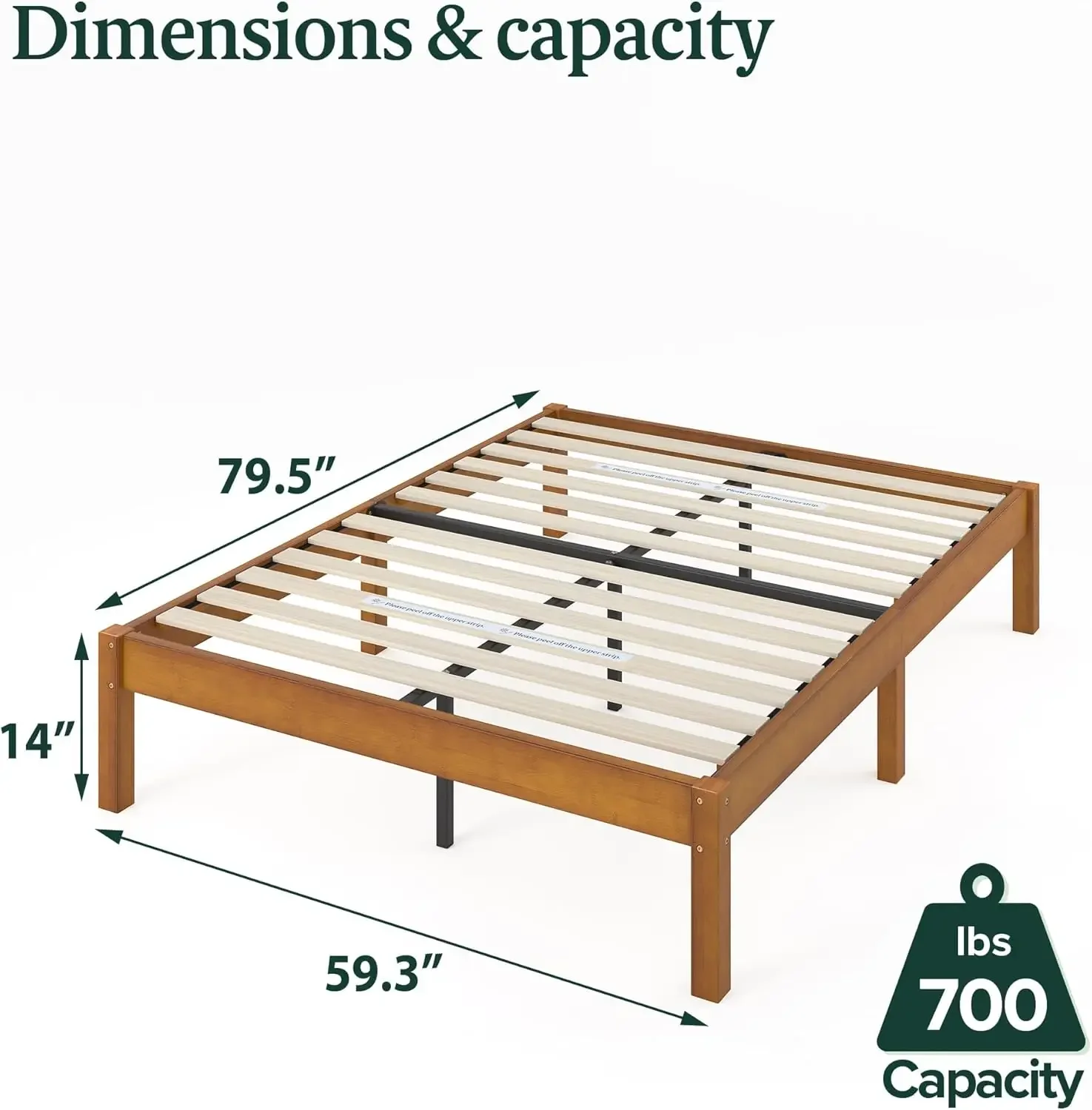 14 Inch Bamboo Platform Bed Frame, Wood Slat Support, No Box Spring Needed, Easy Assembly, Queen