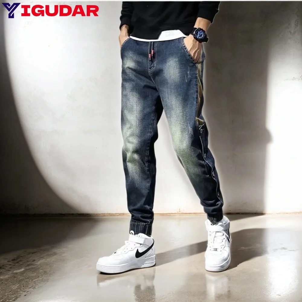 

Harem Pants Fashion Pockets Mens Jeans Desinger Loose fit Baggy Moto Jeans Men Stretch Retro Streetwear Relaxed Tapered Jeans