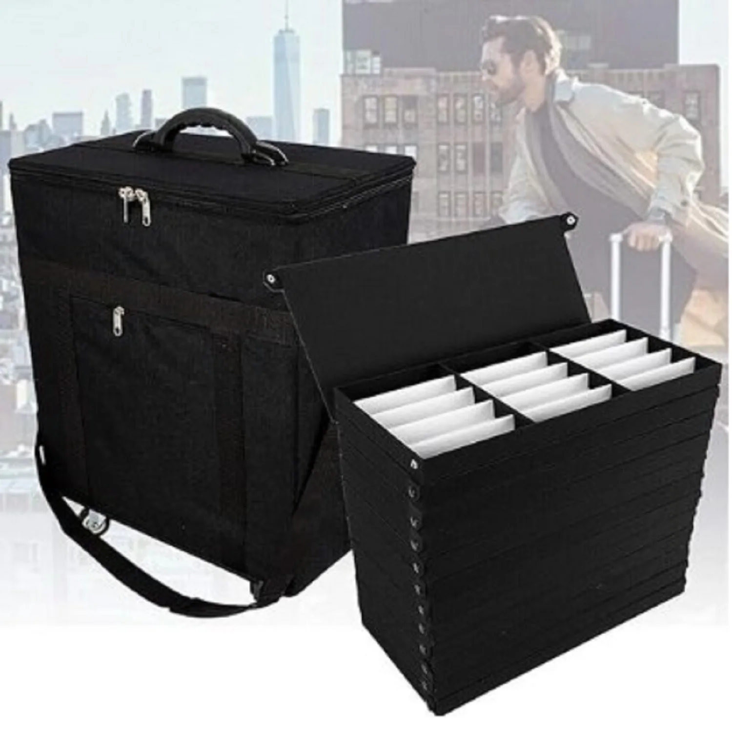 NICE CHOOSE Eyeglasses Storage Case,180 Slot Eyeglasses Storage Display Case Box Travel Trolley Case Oxford Cloth - Black