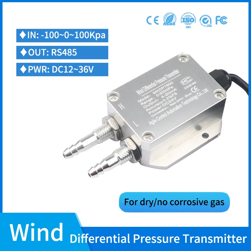 

1000pa Low Pressure air RS485 Differential Pressure Transmitter 100 psi 5kpa RS485 Wind Pressure Transmitter Differential Sensor