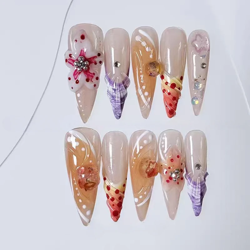 Purely Handmade Hand-squeezed Flowers, Nail Art Wearing Nail Jelly Feeling Hand-painted Spice Girl Handmade Design