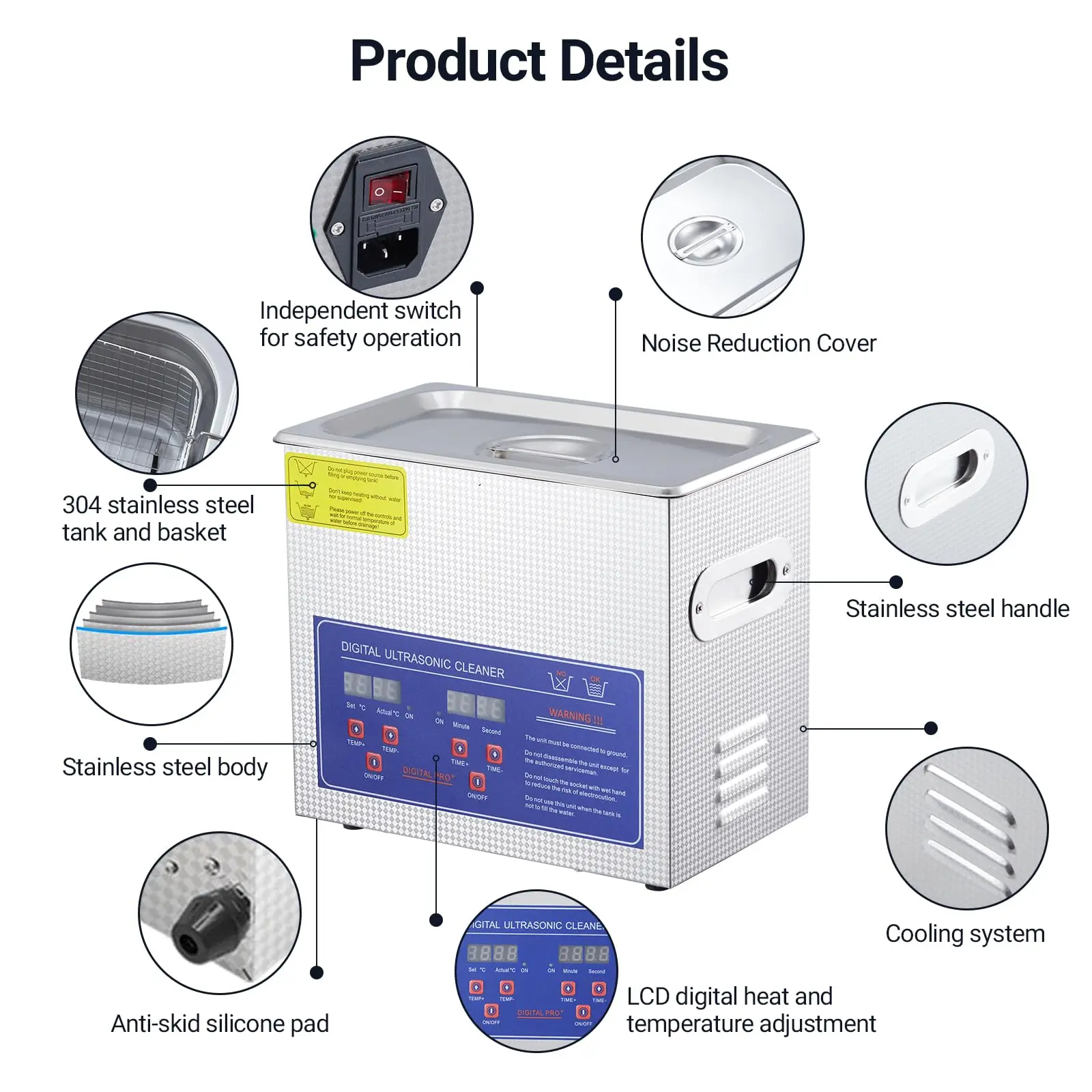 منظف بالموجات فوق الصوتية التجارية، 3.2 لتر، 40 كيلو هرتز مع مؤقت رقمي وسخان، آلة تنظيف ممتازة 120 وات لحلقات النظارات #4