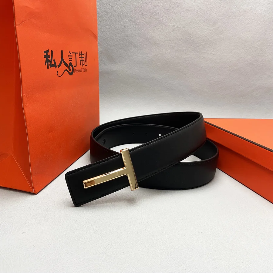 High Quality Letter Designer Belt Denim Formal Leather Black Men Fashion Luxury T Belt Without Box