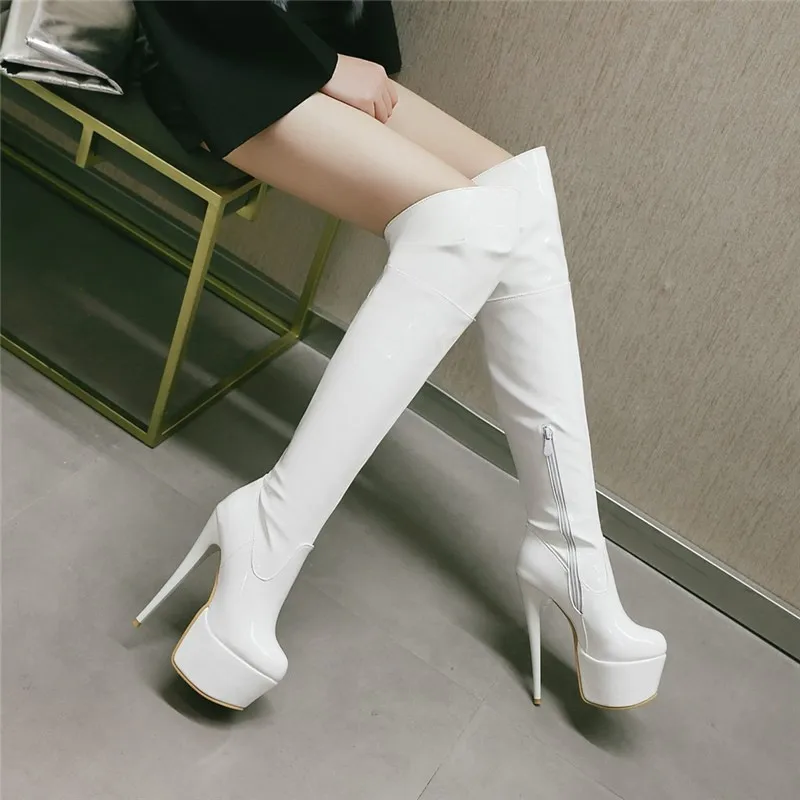 Sexy Thigh High Boots For Women Platform Fetish Stripper Dance Winter Shoes Lady High Heels Over the Knee Boot Red White Black