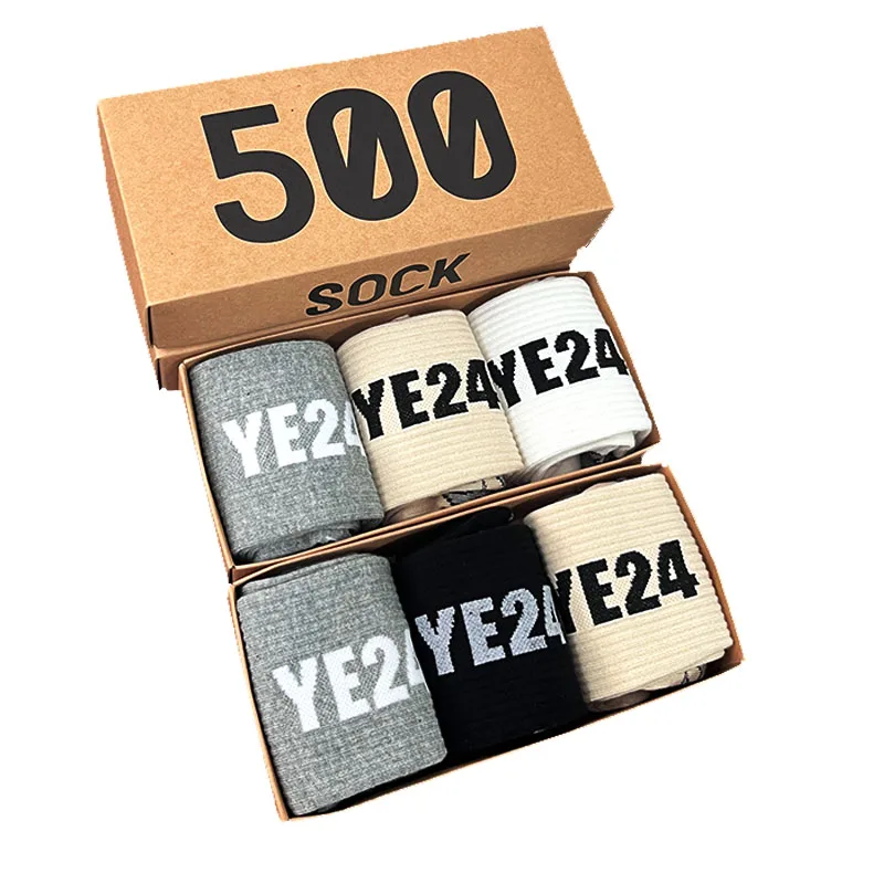 Chaussettes épissées de flamme pour femmes, impression de lettres floues, match hip hop, basket-ball, mode, YE24, boîte de 3 paires