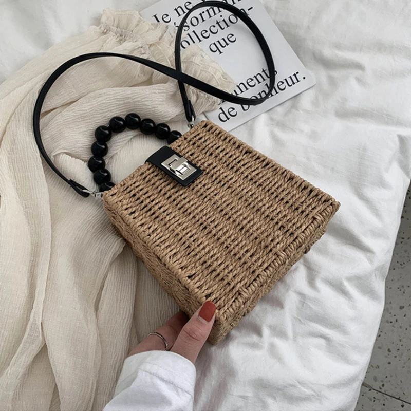 Hand-woven Women Straw Bag Ladies Small Shoulder Bags Bohemia Beach Bag Crossbody Bags Travel Tote Female Handbag Box Holiday