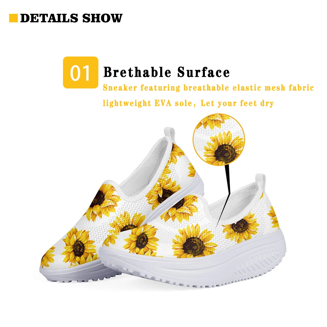 Women Comfortable Slip On Mesh Shoes Doodle Medical Nurse Platform Sneakers New Height Increasing Swing Shoes