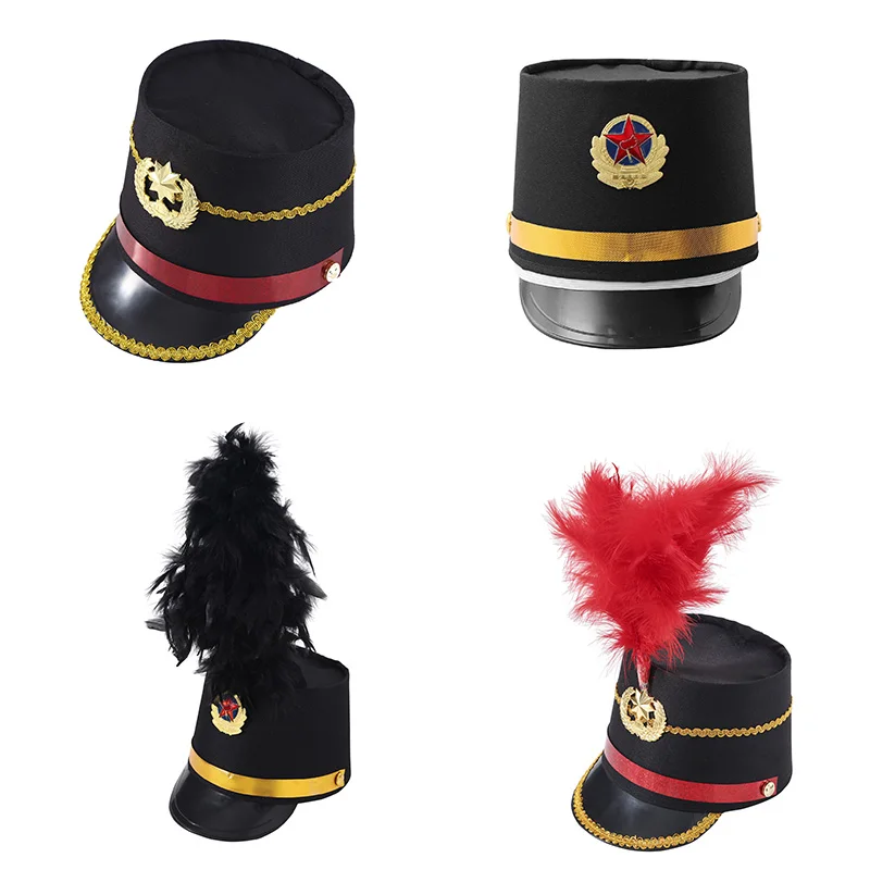 Kids Adults Horn Drum Band Hat Soldier Conductor Cap Carnival Performance Props Festival Party Supplies Cosplay Costume