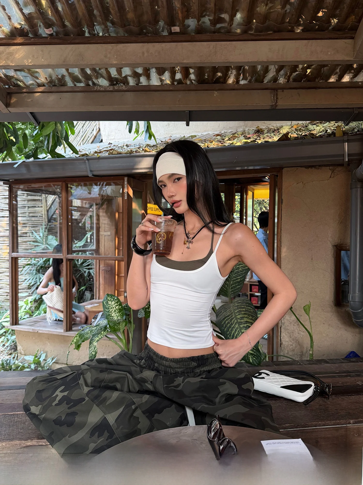

Rovente Retro Hippie White Vest Strap Women Summer Spicy Girl Bra Real Two-Piece Tight Top Breathable Casual Nylon Fabric