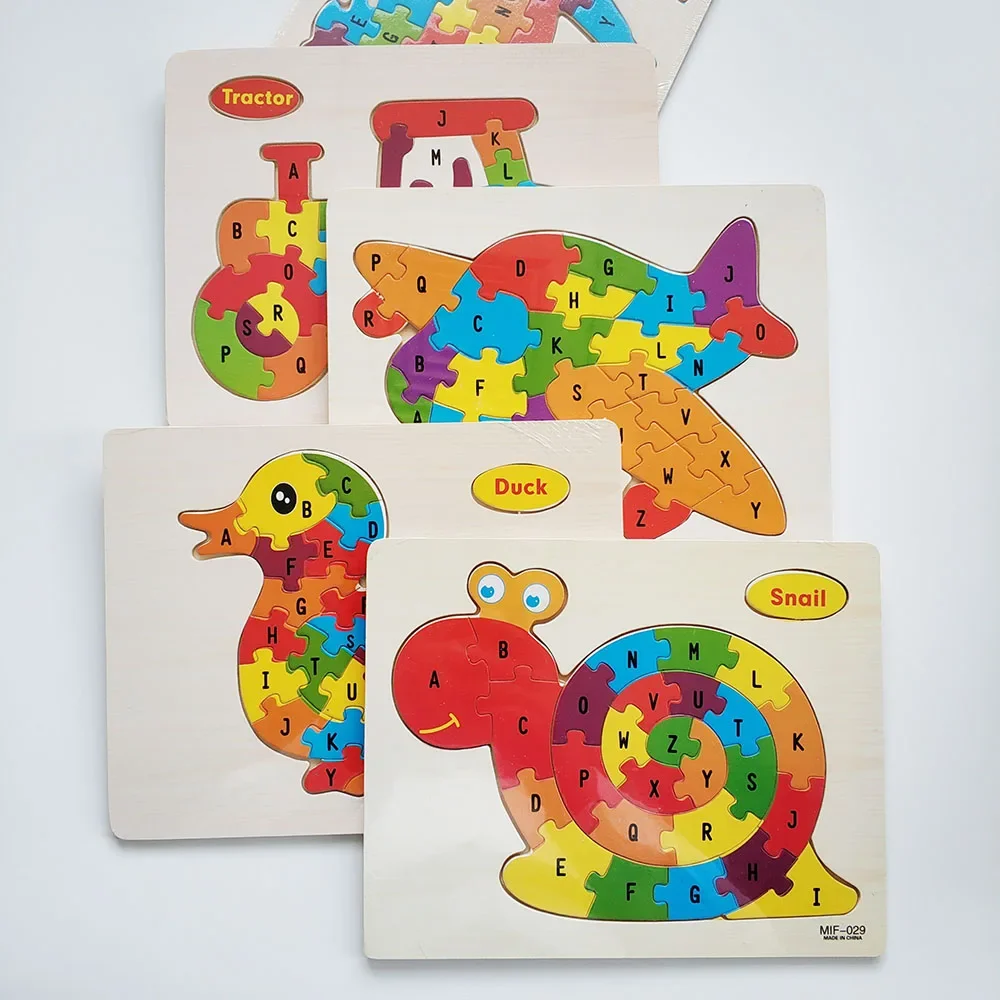 Puzzle en bois de 26 lettres de l'alphabet anglais pour bébé, jouet d'apprentissage précoce pour enfant