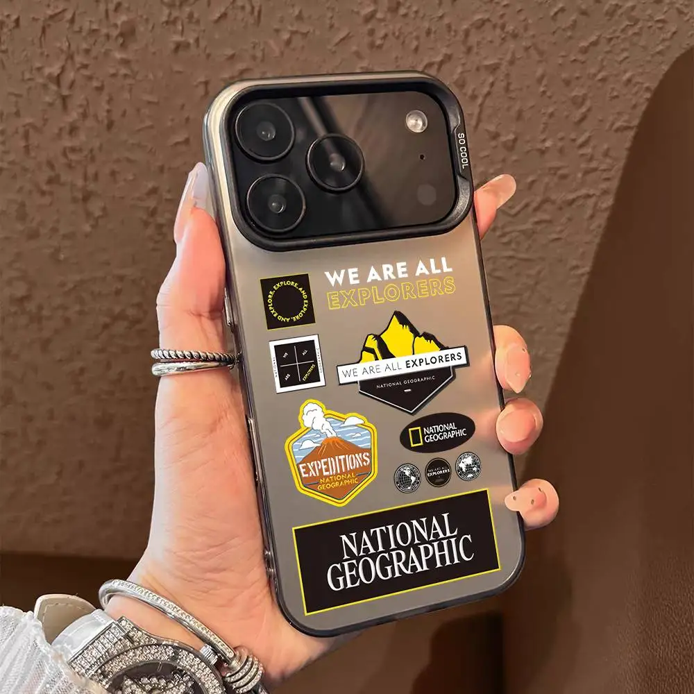 

Чехол для телефона National G-Geographic для iPhone 17, 16, 15, 14, 13, 12, 11 Pro Max Air, многоцветный, матовый, лазерный, металлик, Aurora Funda