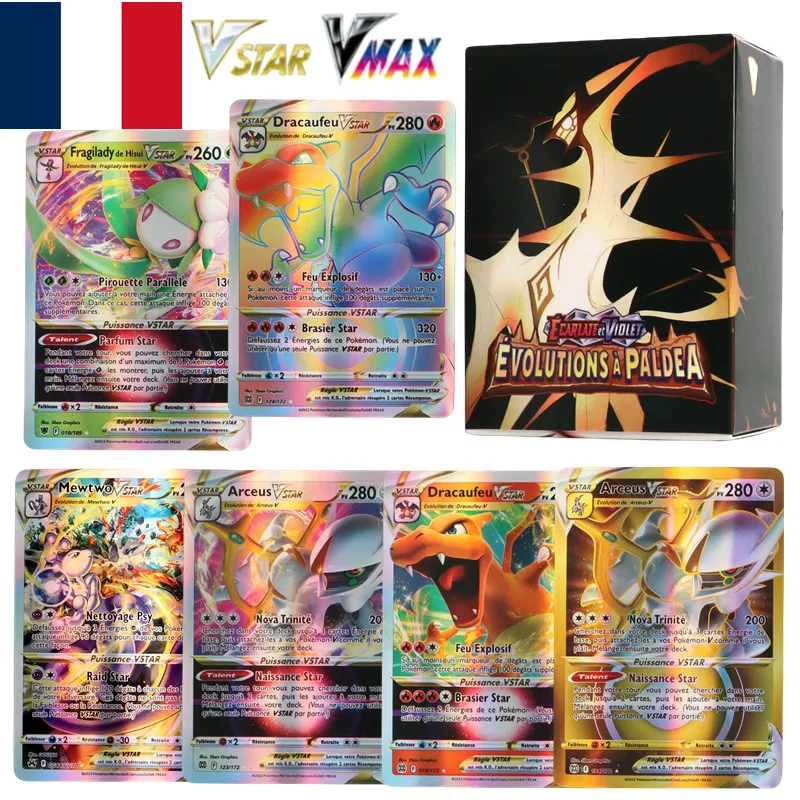 French Pokemon Cards for Kids, Coleção Trading Card, Korea, Miraidon EX, Titanium Crystal, Charizard, Anime, Birthday Gift, 60 Pcs, 100Pcs