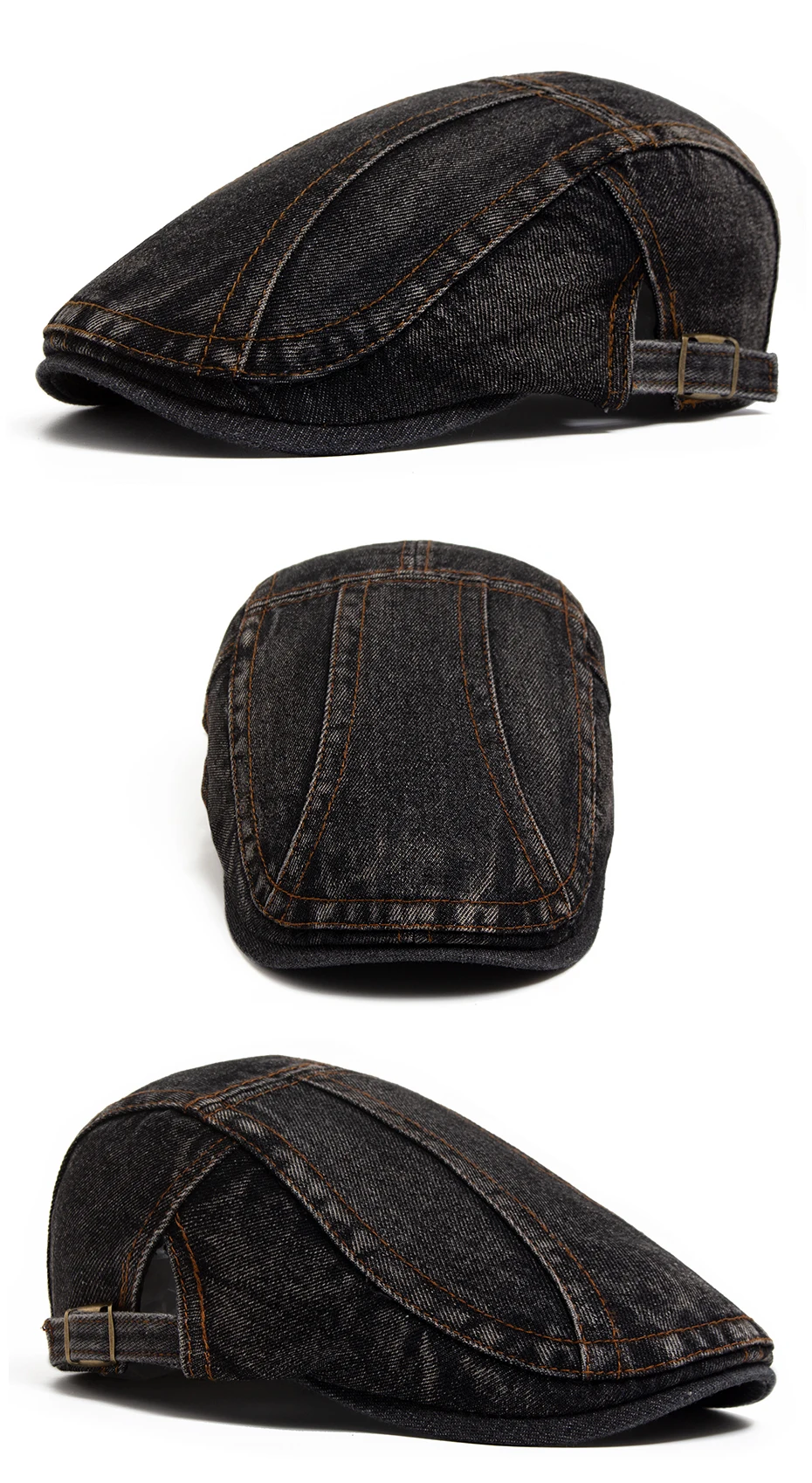 Frauen Baskenmütze Mode Denim Vintage Zeitungsjunge Mütze Für Männer Sommer Solide Gewaschen Flache Kappen Casual Weibliche Visier Hut Unisex Einstellbar – Detail 6