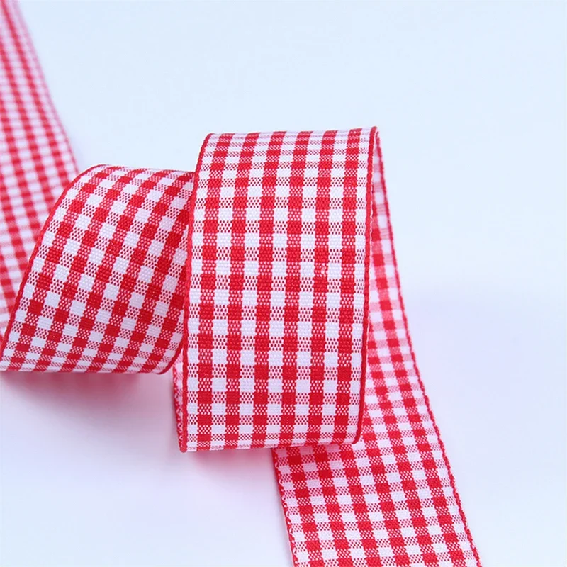 5 Yards 10mm 25mm Lattice Plaid Ribbons Bow Ribbon Gift Wrapping Polyester Ribbon Handmade DIY Decorative Ribbons for Sewing