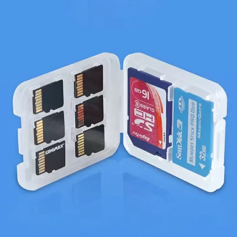 1PC 8 in 1 Protector Holder Memory Card Protecter Box Micro SD TF SDHC MSPD Card Holder Storage Case Per Transparent Bag