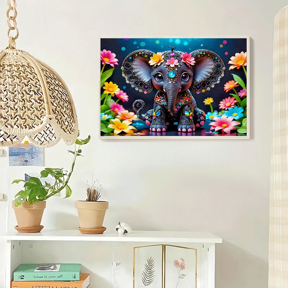 Sparkling Decorated Baby Elephant Jigsaw Puzzle Adult Cute Animal Theme Intellectual Game Home Leisure Colorful Decor Puzzle Toy