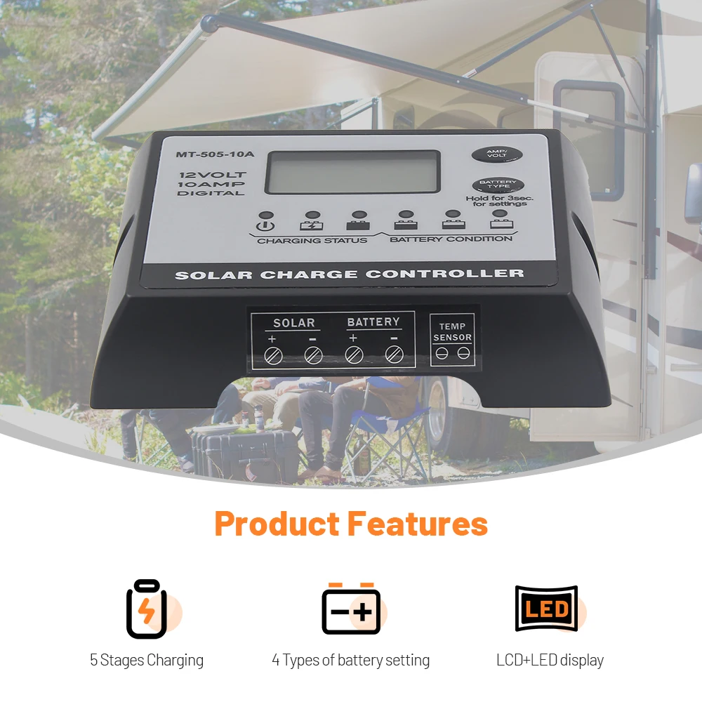 PWM Solar Panel Max 25V Charger Controller DC 12V 10A Compatible with AGM Gel WET and CALCIUM Battery Charge for RV Camping