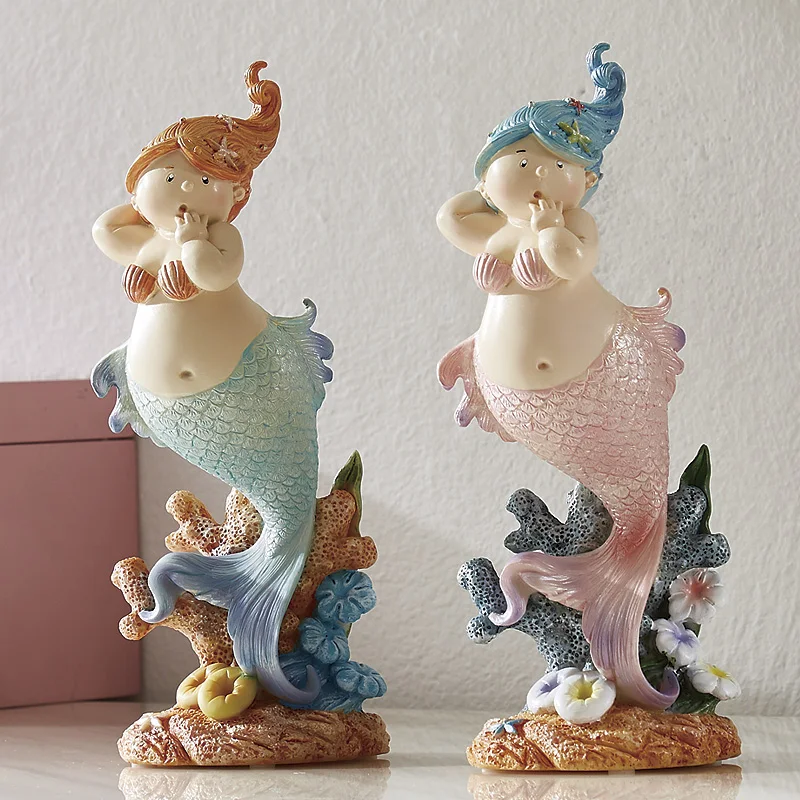 

European Resin Cute Mermaid Ornaments Home Livingroom TV Cabinet Figurines Crafts Hotel Office Desktop Decoration Birthday Gifts