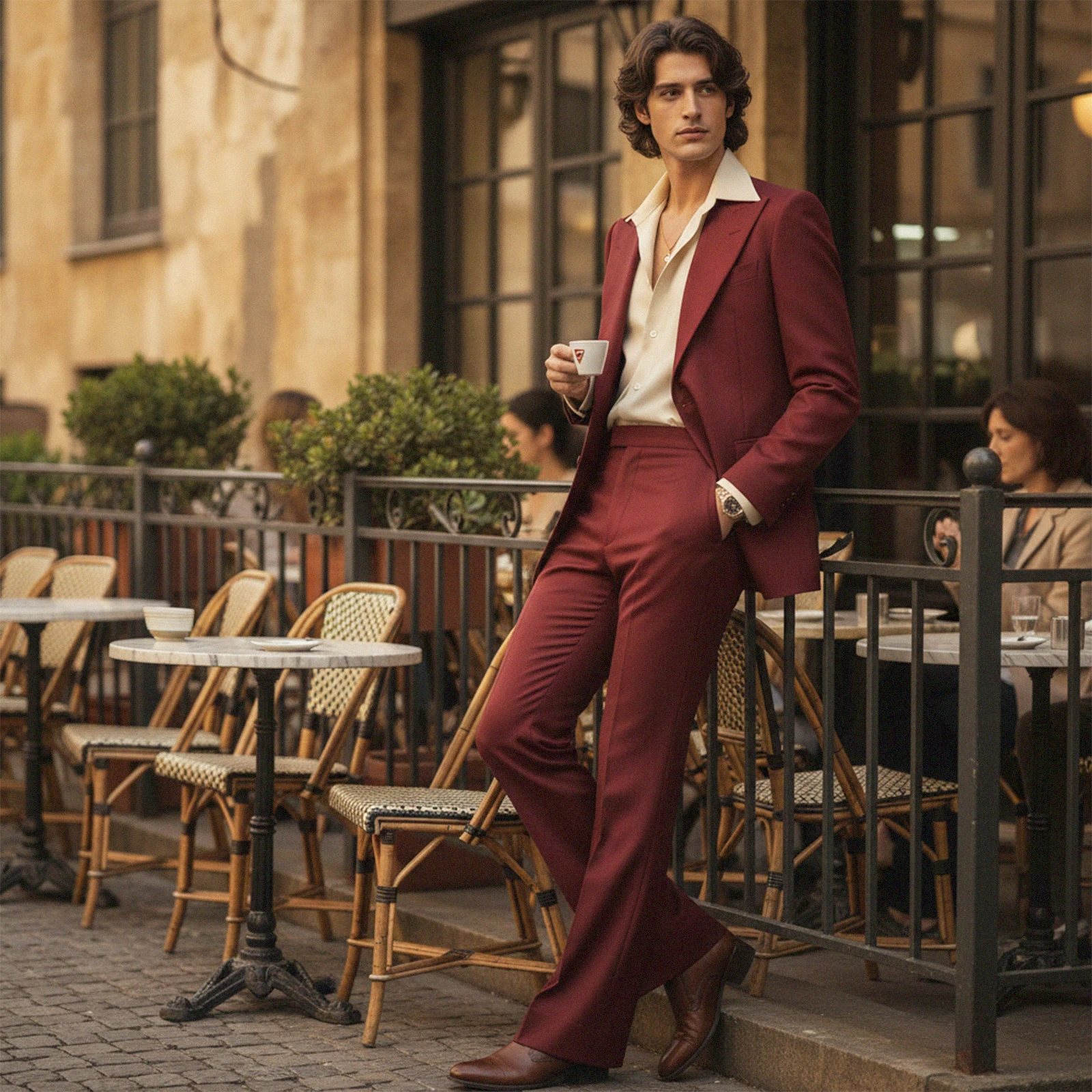 Men's 2 Piece Retro Flared Suit Set Single Breasted Blazer Wide Leg Pants Vintage Formal Wedding Party Prom Outfit