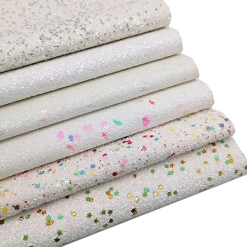 White Chunky Glitter Leather Sheets Diamond Glitter Leather Crystal Glitter Faux Leather Felt Backing for Bows Earrings DIY W224