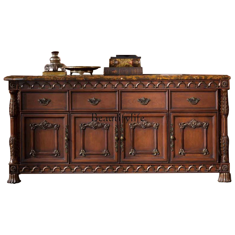 

European marble four-door dining side cabinet American solid wood storage locker