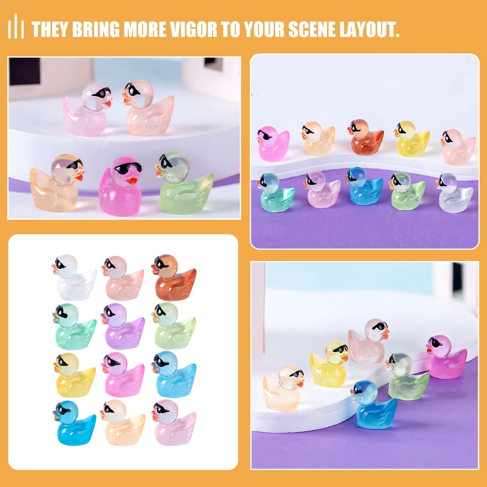 

60Pcs Glow in The Dark Mini Resin Duck Landscape Decoration Desktop Yard Micro Decor Mini Duck
