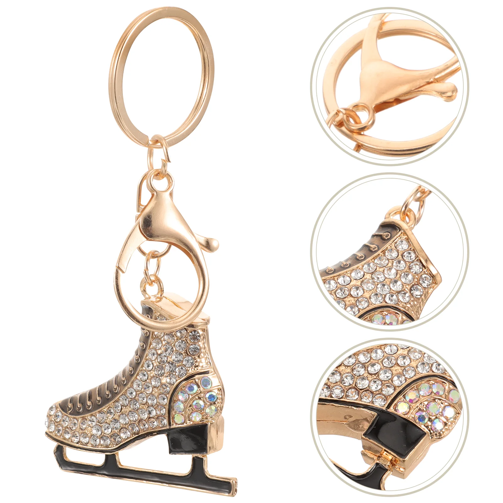 Car Key Chain Pendants for Women's Cars Bag Charm Decorate Golden Rhinestones Skating Miss