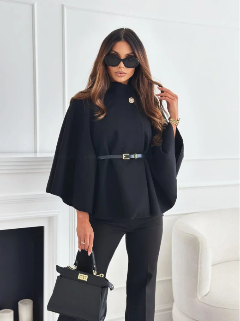 2025 New Autumn Winter Jackets Fashion Women Solid Single Buckle Batwing Sleeve Loose Coats Casual Woollen Tweed Poncho Outwear