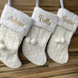 Personalized Name Christmas Knitted Socks Gift Bag Custom Embroidered Name Christmas Stockings Christmas Tree Decorative Pendant