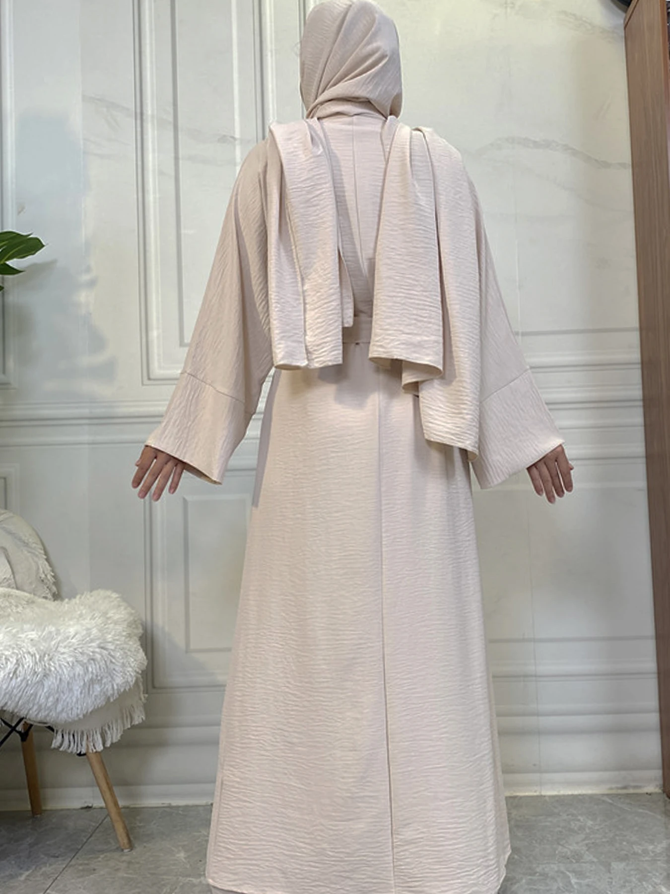 Two piece set Robe Solid Cardigan Abaya Long Dress Pocket Fashion Party Evening Women Muslim Kaftan Jalabiya Women\'s clothing